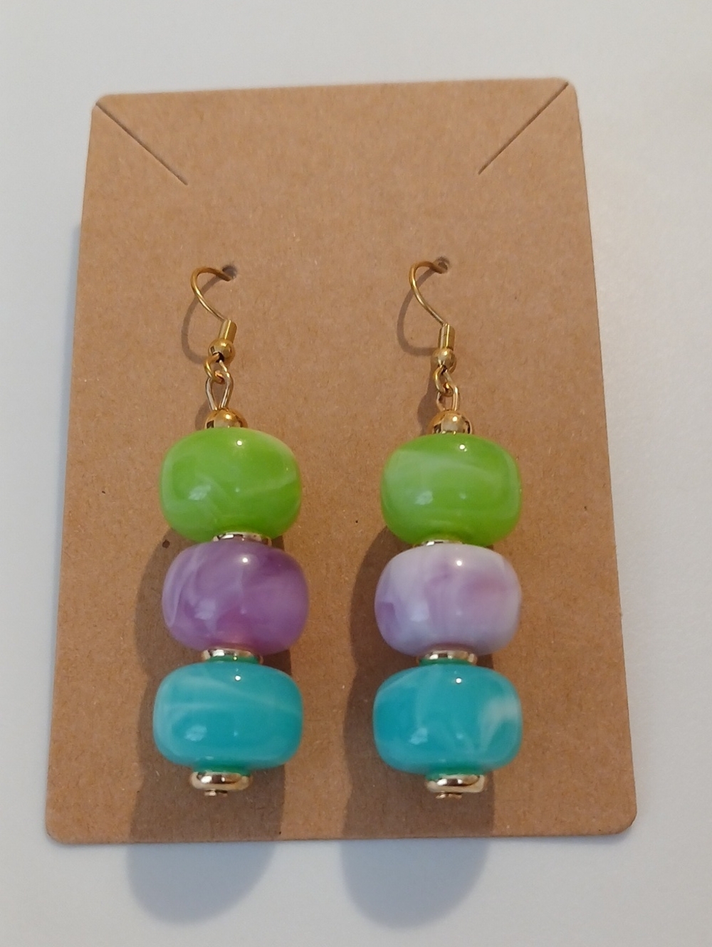 Fashion Jewelry Green, Purple & Teal Glass Bead Drop Earrings